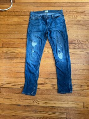 Hudson Crop Muse Jeans Women's Skinny Distressed Dark Blue Denim